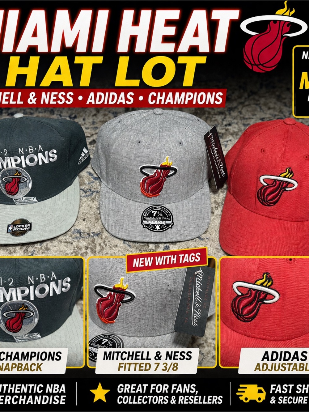 Mitchell & Ness Miami Heat Gray and Red Fitted Hat